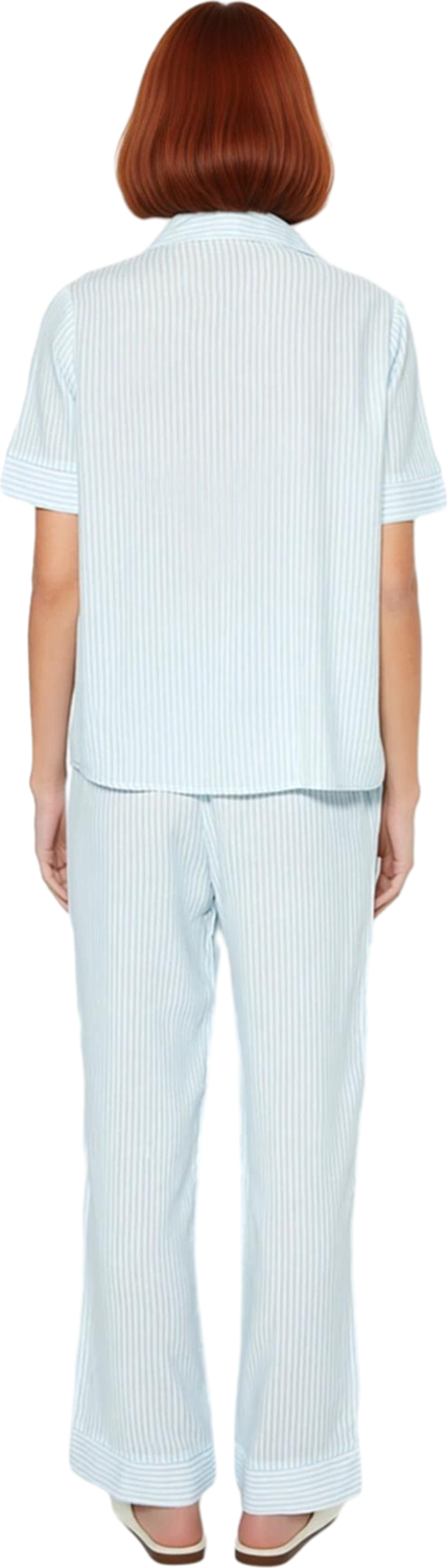 Kadın Çizgili Gömlek ve Pantolon Pijama Seti Konfor Fonksiyonel Dayanıklı Kaliteli Estetik
