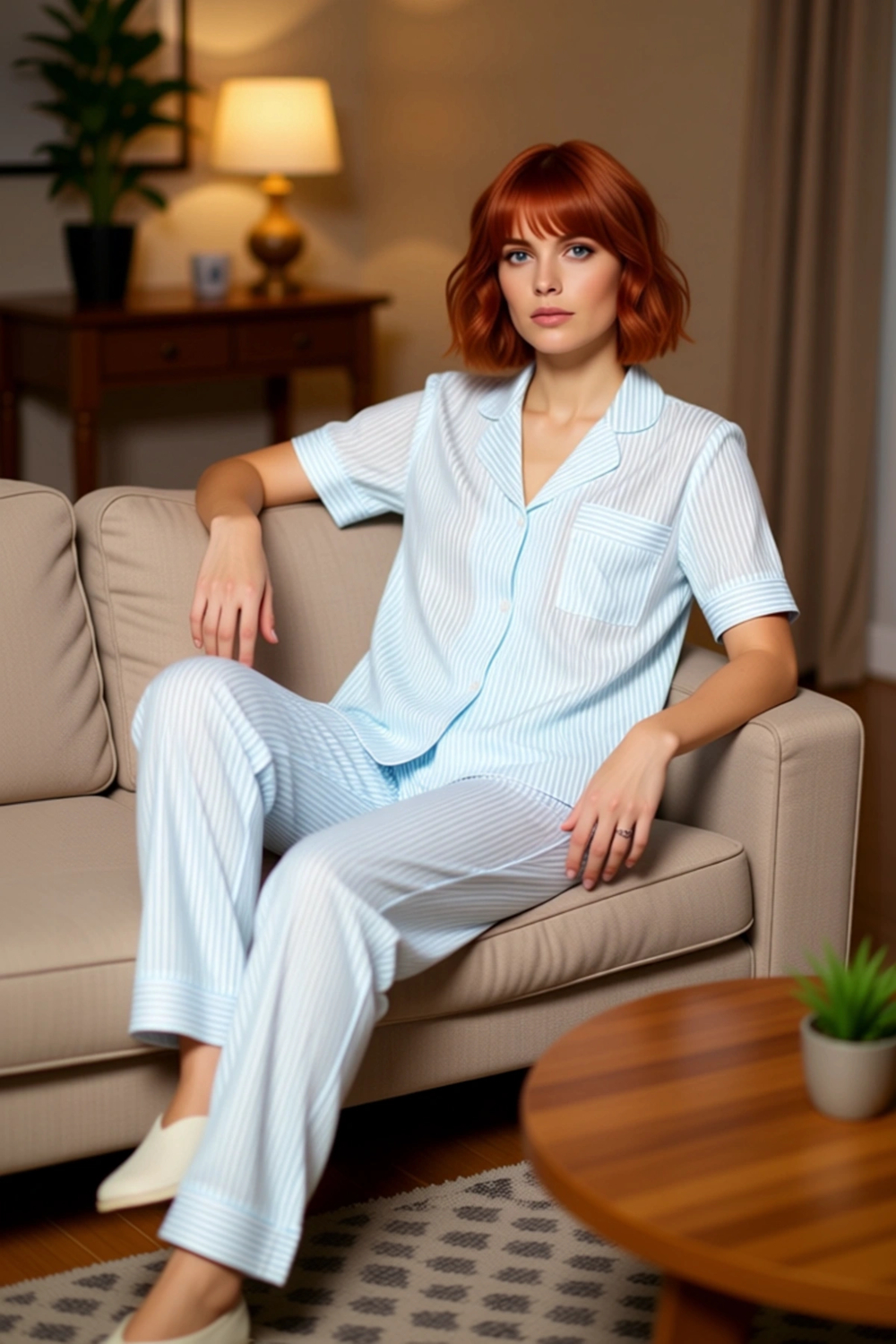 Kadın Çizgili Gömlek ve Pantolon Pijama Seti Konfor Fonksiyonel Dayanıklı Kaliteli Estetik