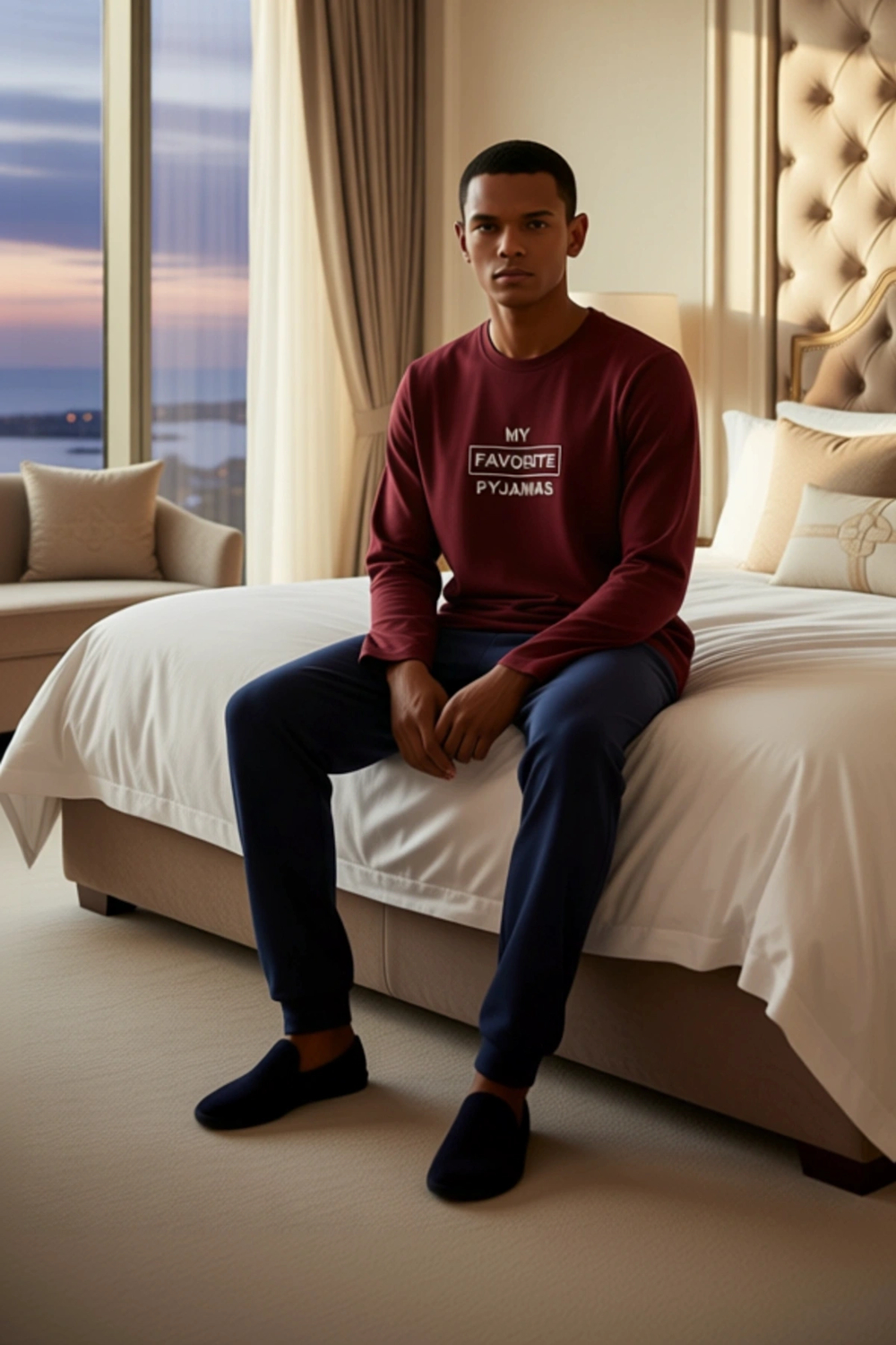 Erkek Slogan Baskılı Sweatshirt ve Pantolon Pijama Takımı Fonksiyonel Dayanıklı Kaliteli Şık