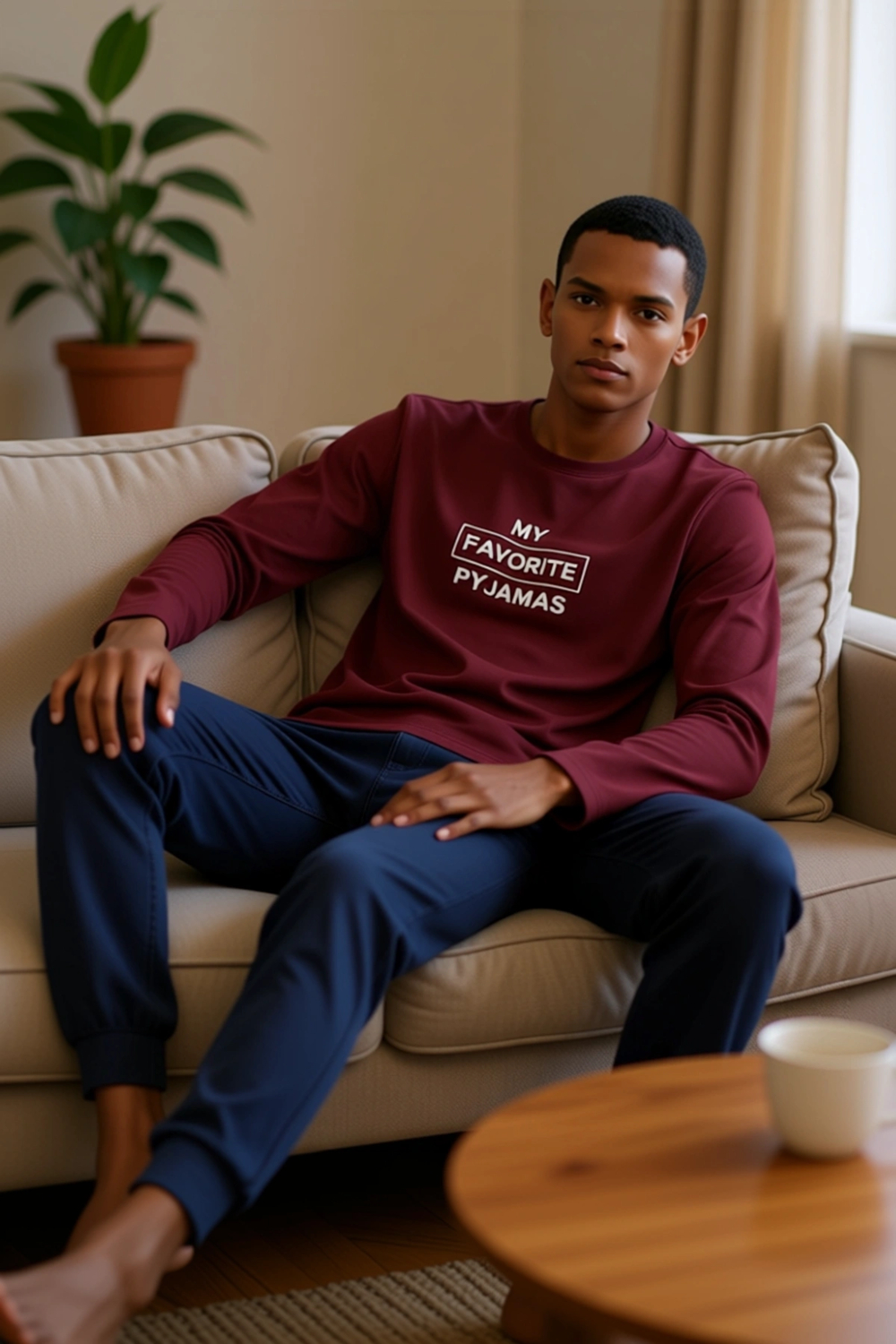 Erkek Slogan Baskılı Sweatshirt ve Pantolon Pijama Takımı Fonksiyonel Dayanıklı Kaliteli Şık