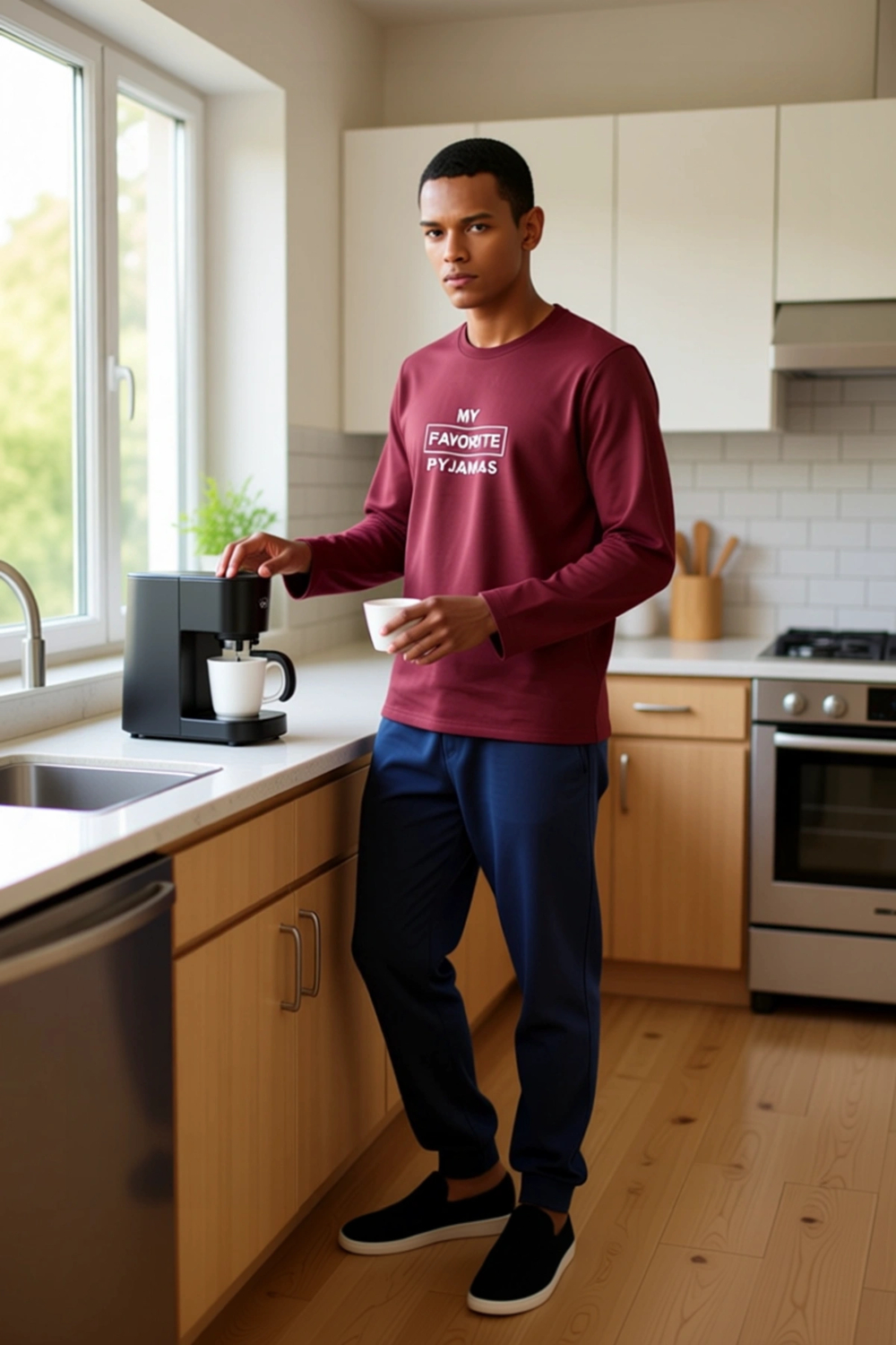 Erkek Slogan Baskılı Sweatshirt ve Pantolon Pijama Takımı Fonksiyonel Dayanıklı Kaliteli Şık