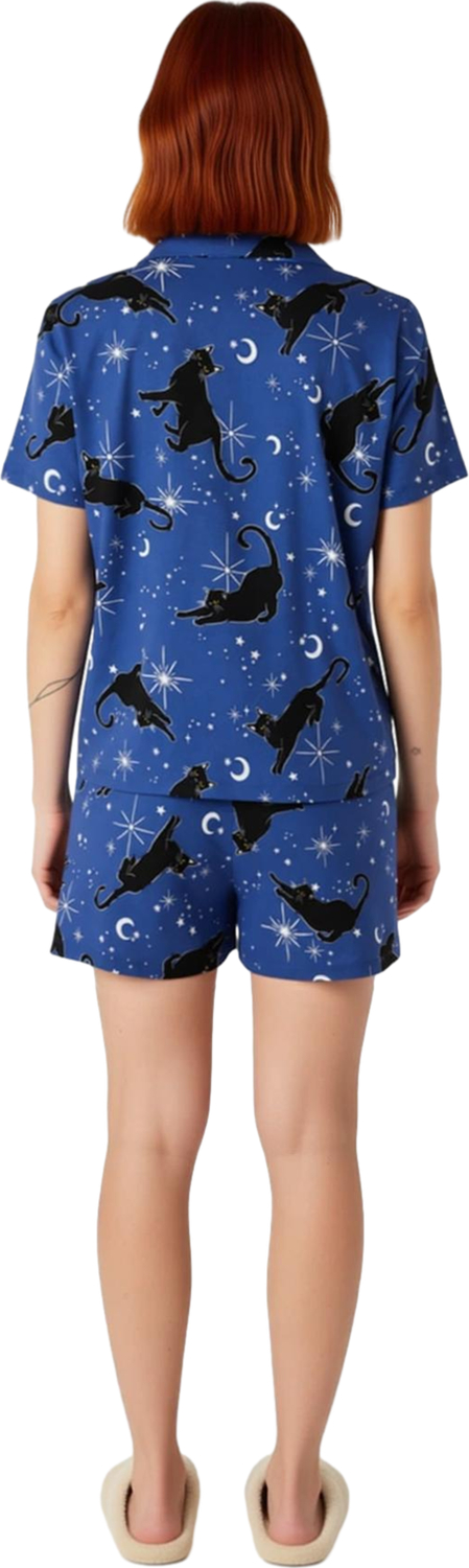Kadın Kedi Desenli Gömlek Şort Pijama Takımı Fonksiyonel Dayanıklı Kaliteli Konforlu Rahat