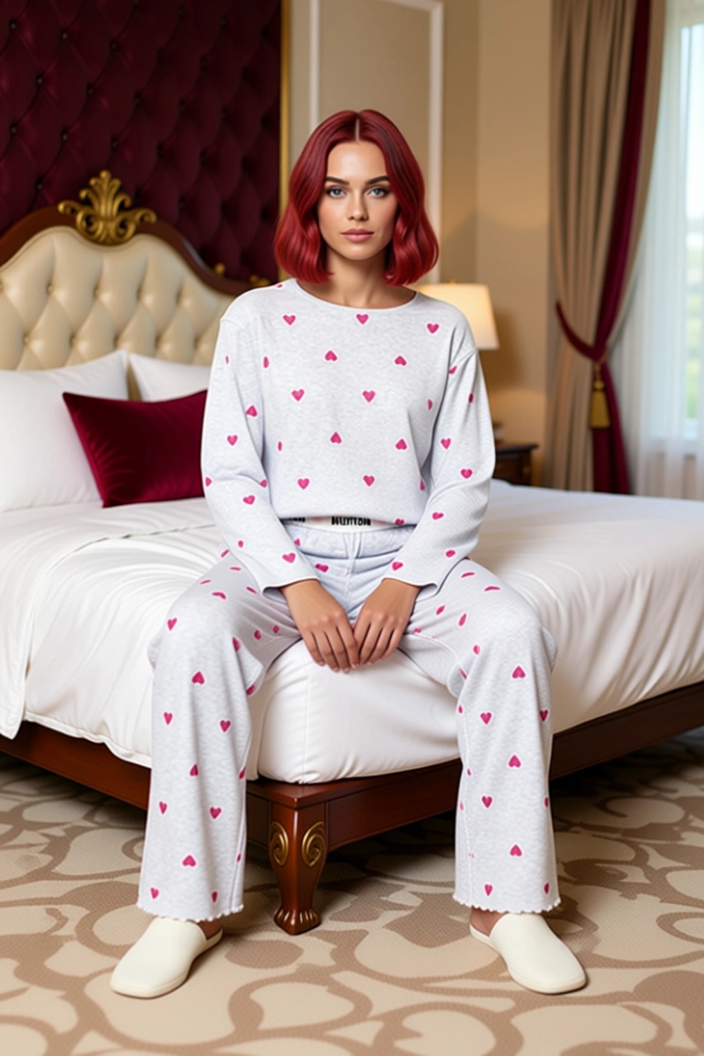 Kadin Kalp Desenli Melanj Pijama Seti Fonksiyonel Dayanıklı Kaliteli Konforlu Estetik Spor