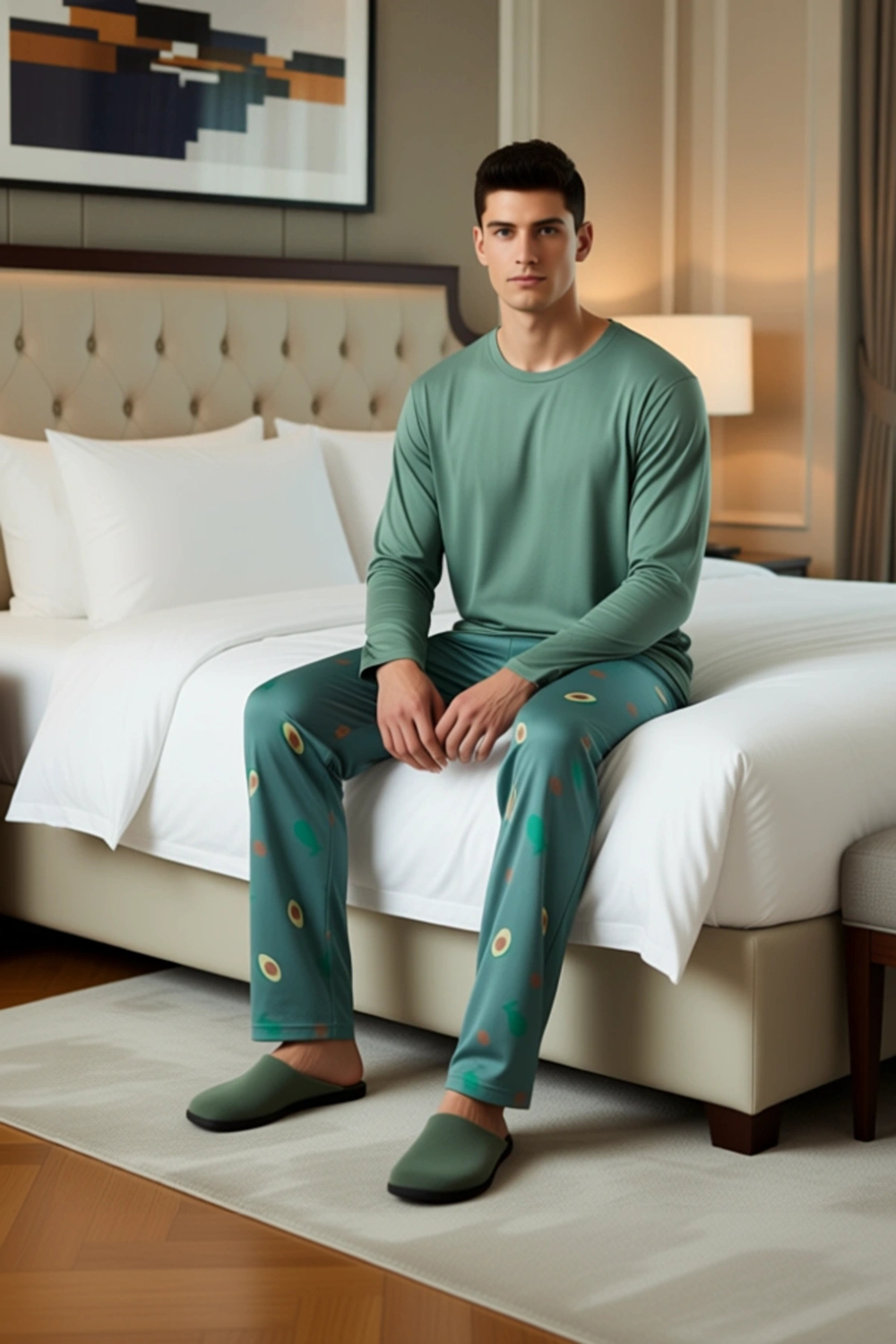 Avokado Desenli Kadin Pijama Takımı Uzun Kollu Fonksiyonel Dayanıklı Kaliteli Konforlu Şık