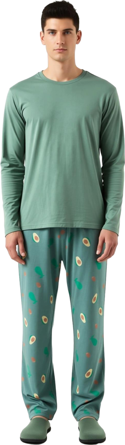 Avokado Desenli Kadin Pijama Takımı Uzun Kollu Fonksiyonel Dayanıklı Kaliteli Konforlu Şık