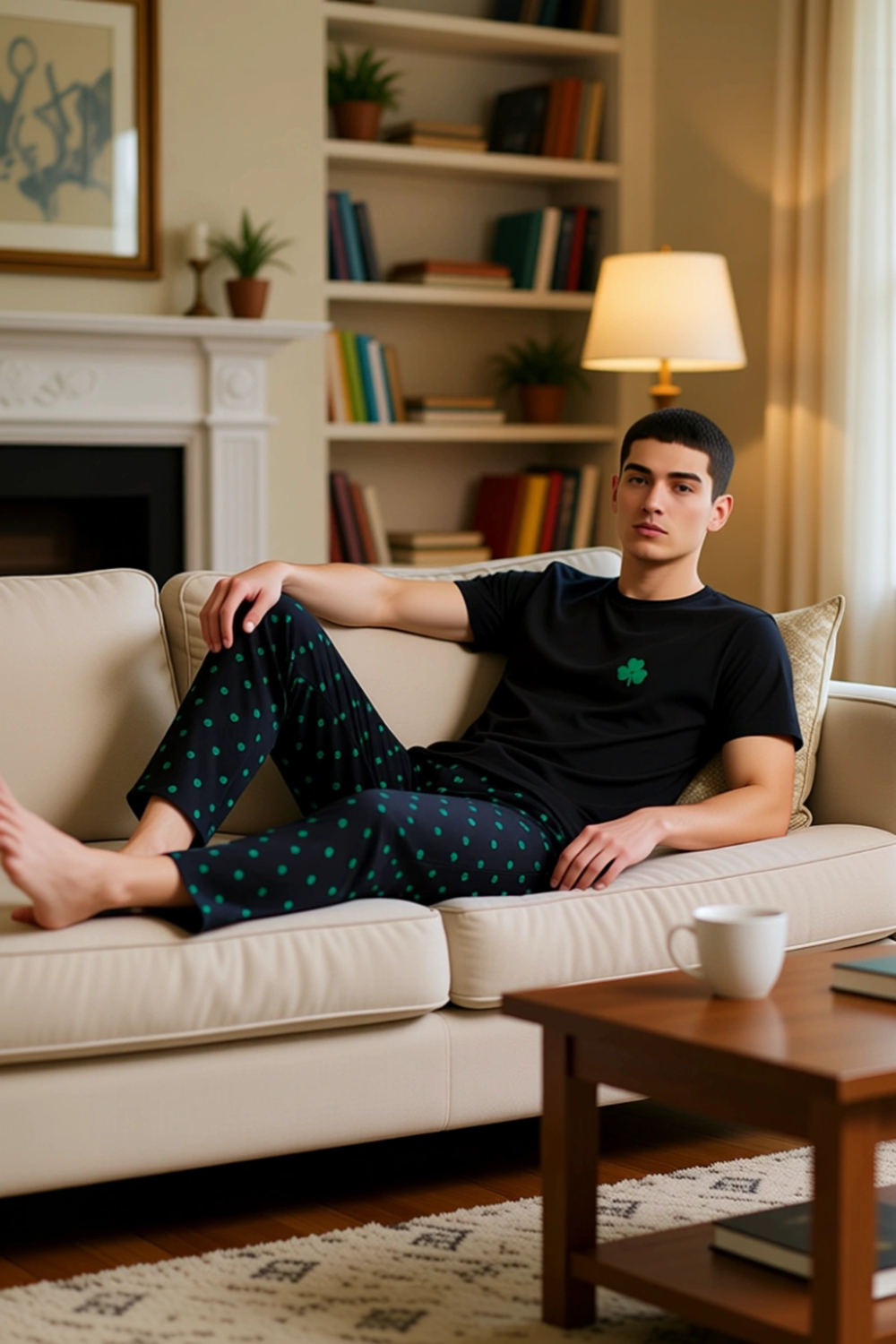 Erkek Yonca Desenli Ev Giyim Pijama Takımı Fonksiyonel Dayanıklı Kaliteli Konforlu Estetik