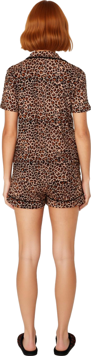 Kadın Animal Print Gömlek Şort Pijama Takımı Fonksiyonel Dayanıklı Kaliteli Konforlu Rahat