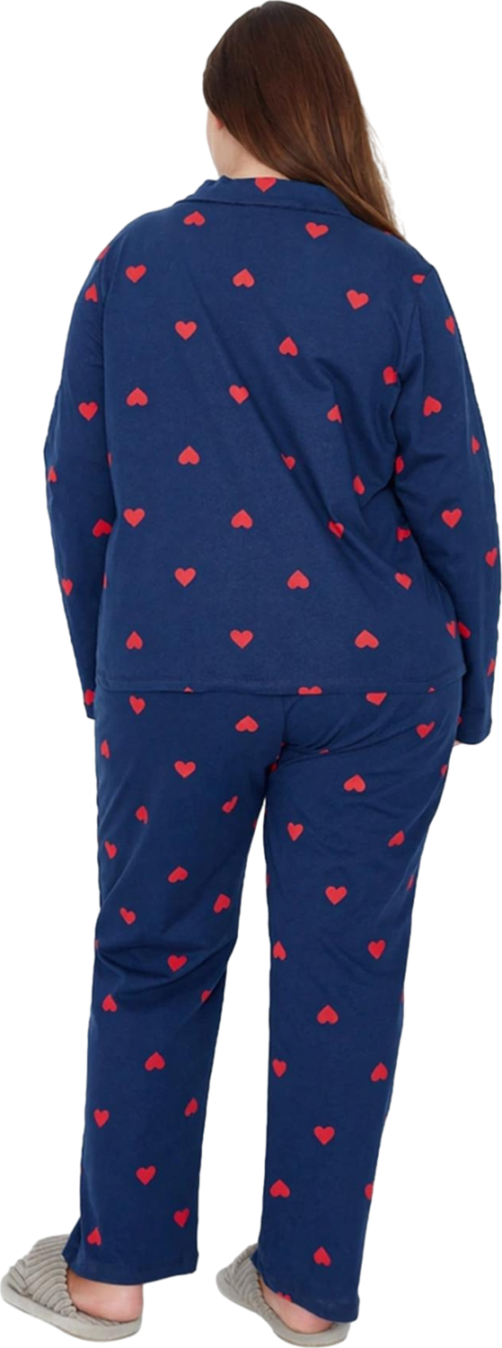 Kadin Kirmizi Kalp Desenli Gömlek Yaka Pijama Takımı Fonksiyonel Dayanıklı Kaliteli Modern