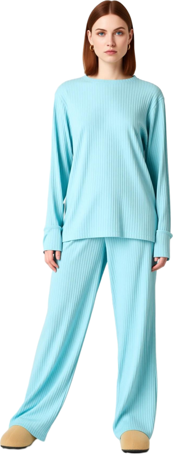 Kadın Lounge Fitilli Örme Pijama Takımı Bisiklet Yaka Fonksiyonel Dayanıklı Kaliteli Rahat