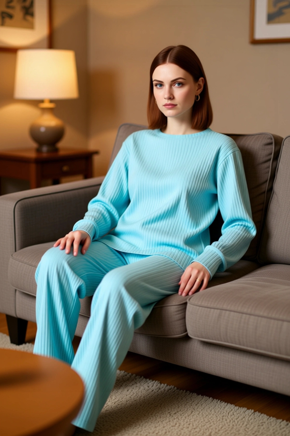 Kadın Lounge Fitilli Örme Pijama Takımı Bisiklet Yaka Fonksiyonel Dayanıklı Kaliteli Rahat
