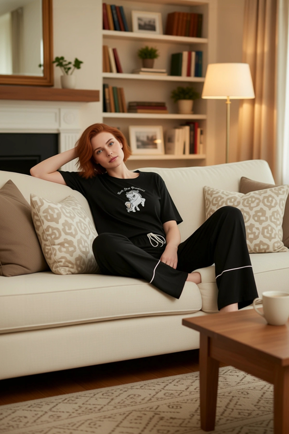 Kadın Ev Giyim Unicorn Baskılı Pijama Seti Fonksiyonel Dayanıklı Kaliteli Konforlu Estetik