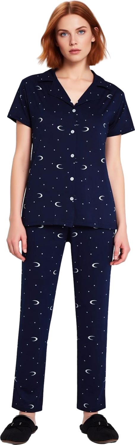 Evde Rahatlık İçin 2'li Pijama Takımı Örme Kumaş Galaksi Desen Özel Tasarım Şık Görünüm