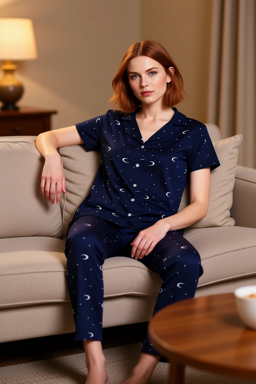 Evde Rahatlık İçin 2'li Pijama Takımı Örme Kumaş Galaksi Desen Özel Tasarım Şık Görünüm