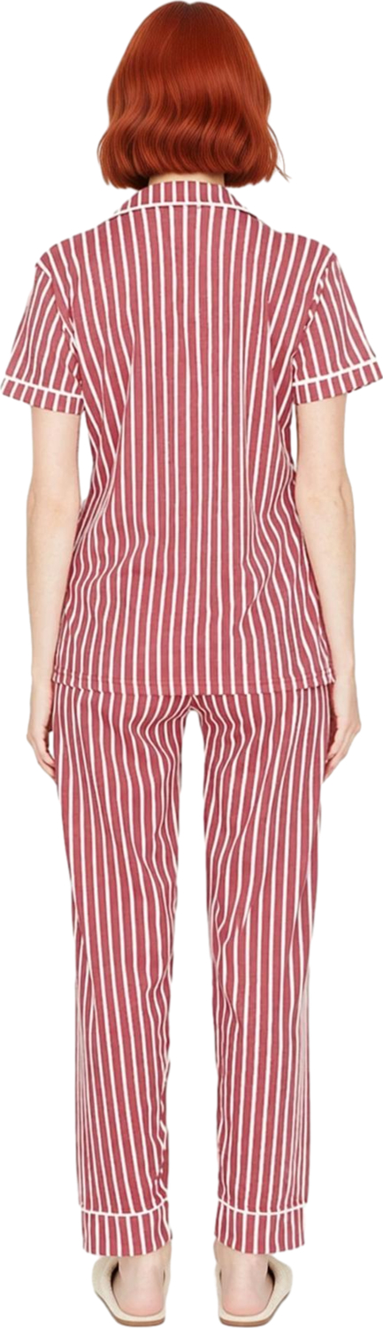 Kadın Çizgili Baskılı Gömlek ve Pantolon Pijama Takımı Fonksiyonel Dayanıklı Kaliteli Spor
