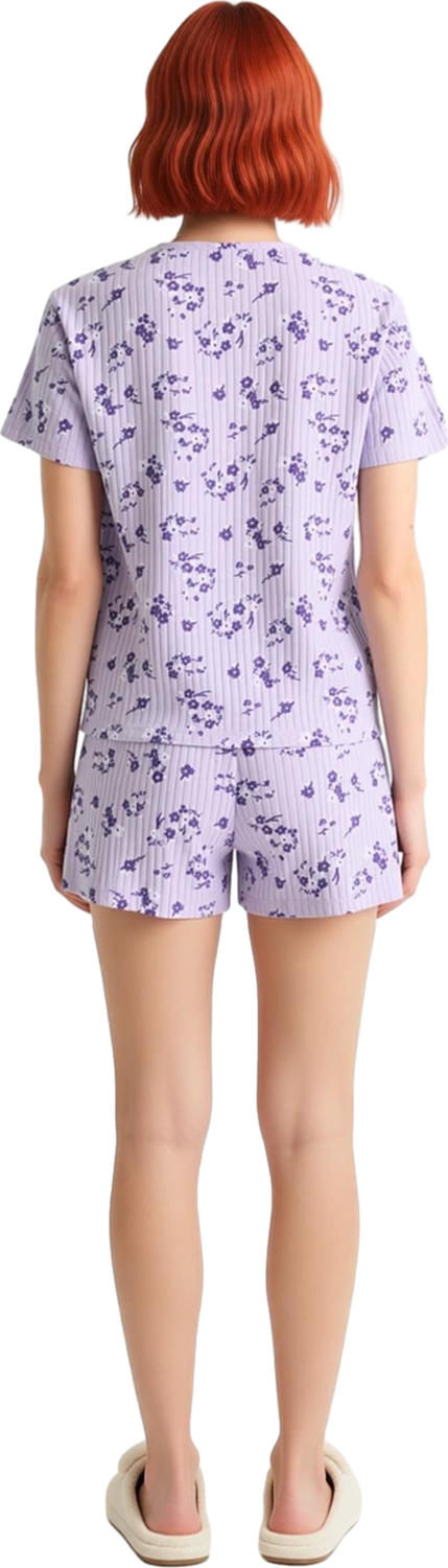 Kadın Çiçekli Örme Pijama Takımı Bisiklet Yaka Şortlu Fonksiyonel Dayanıklı Kaliteli Rahat