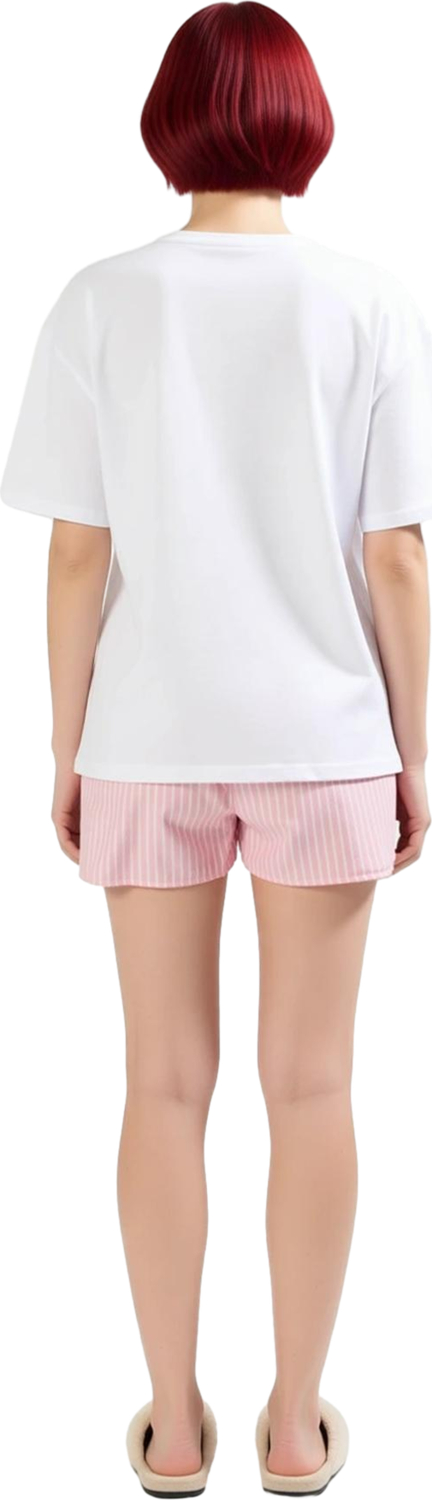 Kadın Çizgili Şortlu Pijama Takımı Bisiklet Yaka Üst Fonksiyonel Dayanıklı Kaliteli Modern