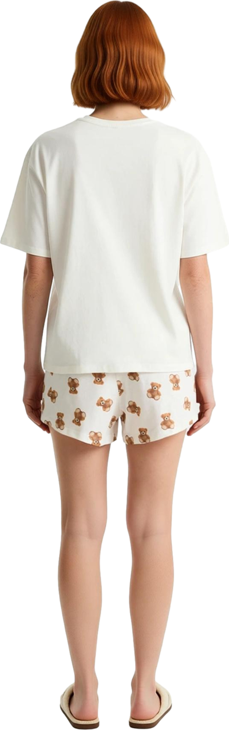 Kadın Ayıcıklı Baskılı Pijama Takımı Bisiklet Yaka Kısa Kollu Fonksiyonel Dayanıklı Modern