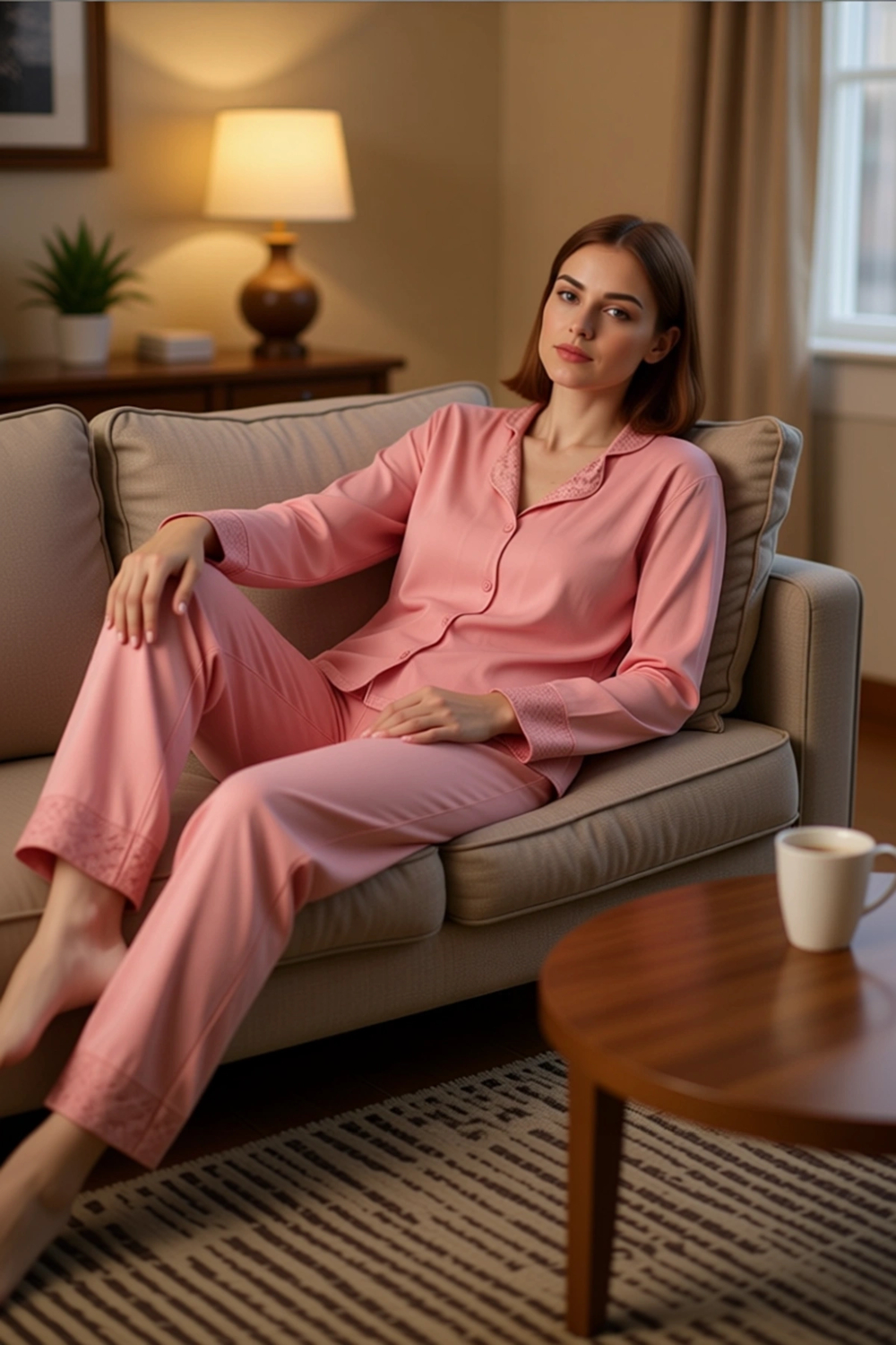 Kadın Viskon Elastan Dantel Detaylı Pijama Takımı Gül Kurusu Fonksiyonel Dayanıklı Estetik