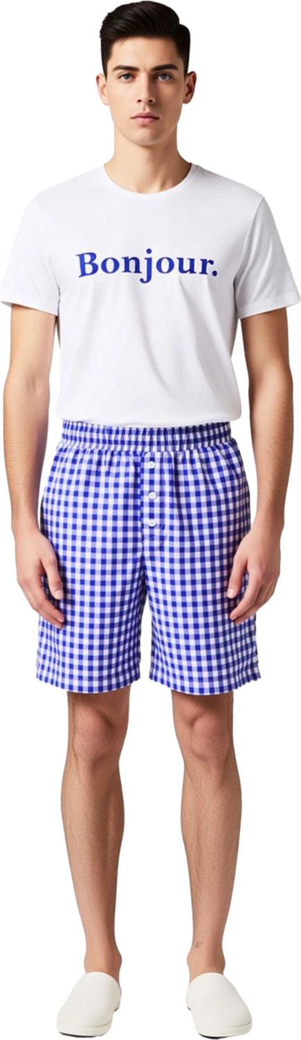 Erkek Bonjour Baskılı Bisiklet Yaka Şortlu Pijama Takımı Fonksiyonel Dayanıklı Kaliteli Şık