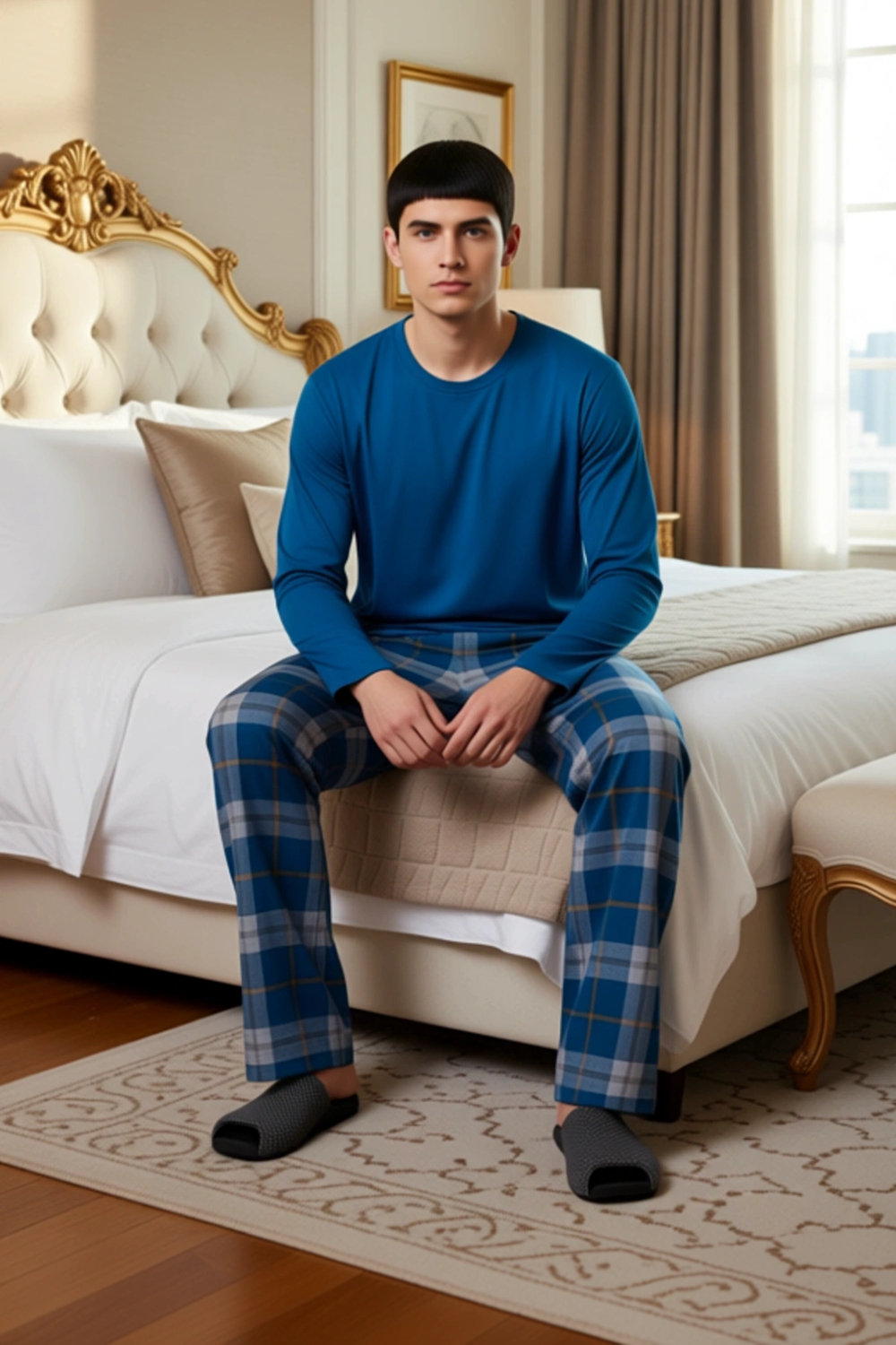 Erkek Ekose Desenli Uzun Kollu Pijama Takımı Fonksiyonel Dayanıklı Kaliteli Konforlu Rahat