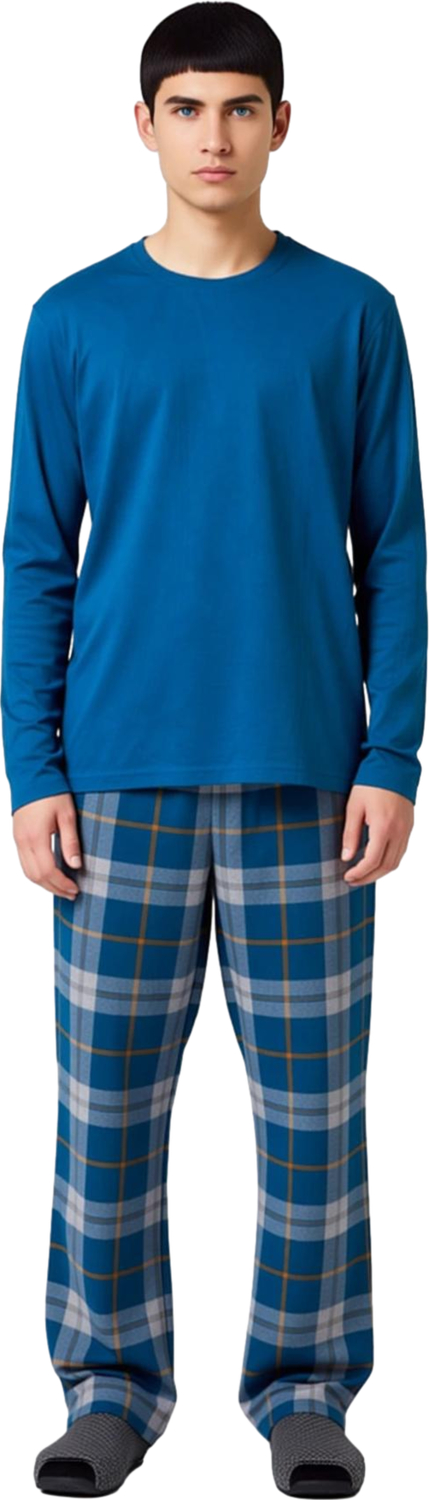 Erkek Ekose Desenli Uzun Kollu Pijama Takımı Fonksiyonel Dayanıklı Kaliteli Konforlu Rahat
