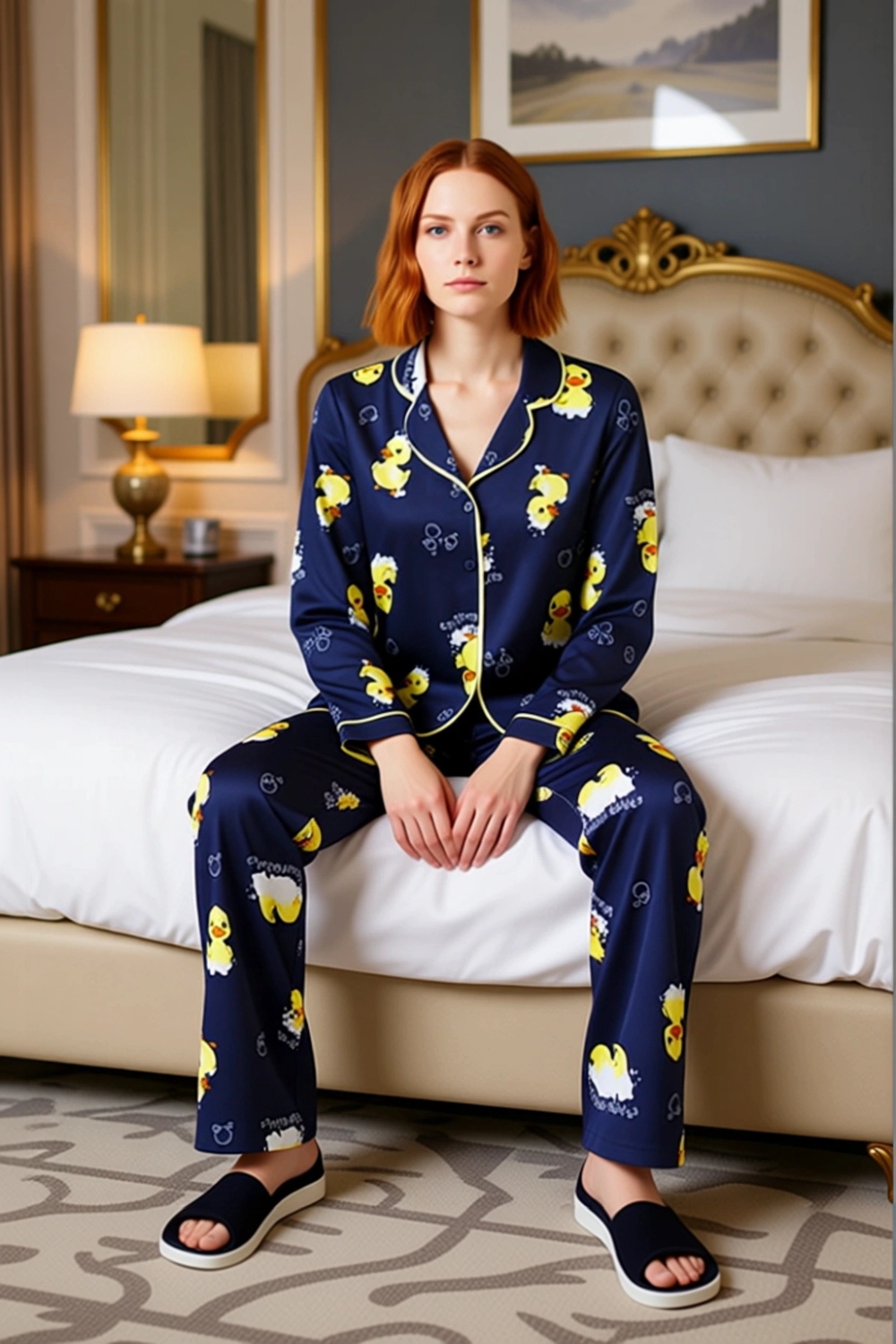 Kadın Ördek Desenli Pamuklu Pijama Takımı Lounge Giyim Fonksiyonel Dayanıklı Kaliteli Spor