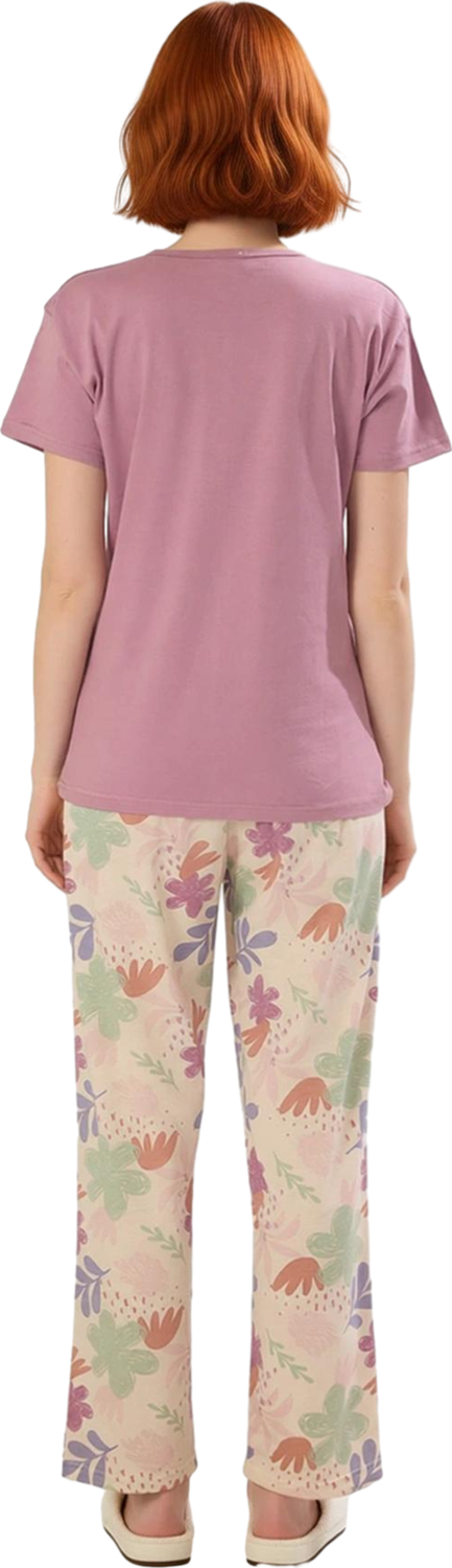 Kadın Çiçek Desenli Bisiklet Yaka Pijama Takımı Fonksiyonel Dayanıklı Kaliteli Konforlu Şık