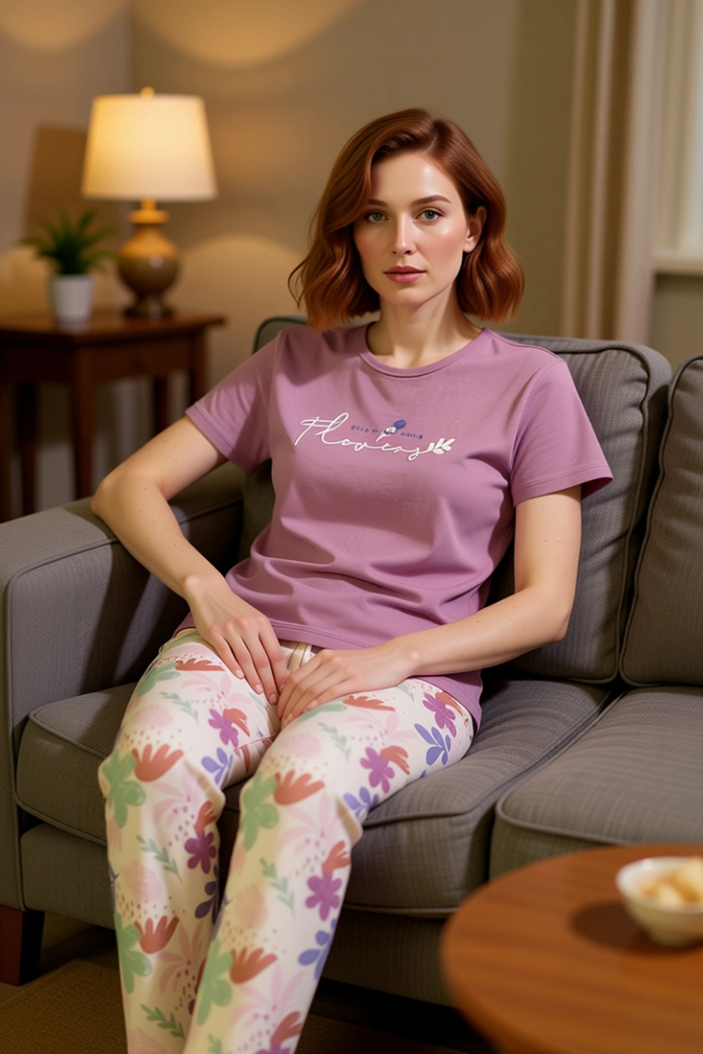 Kadın Çiçek Desenli Bisiklet Yaka Pijama Takımı Fonksiyonel Dayanıklı Kaliteli Konforlu Şık