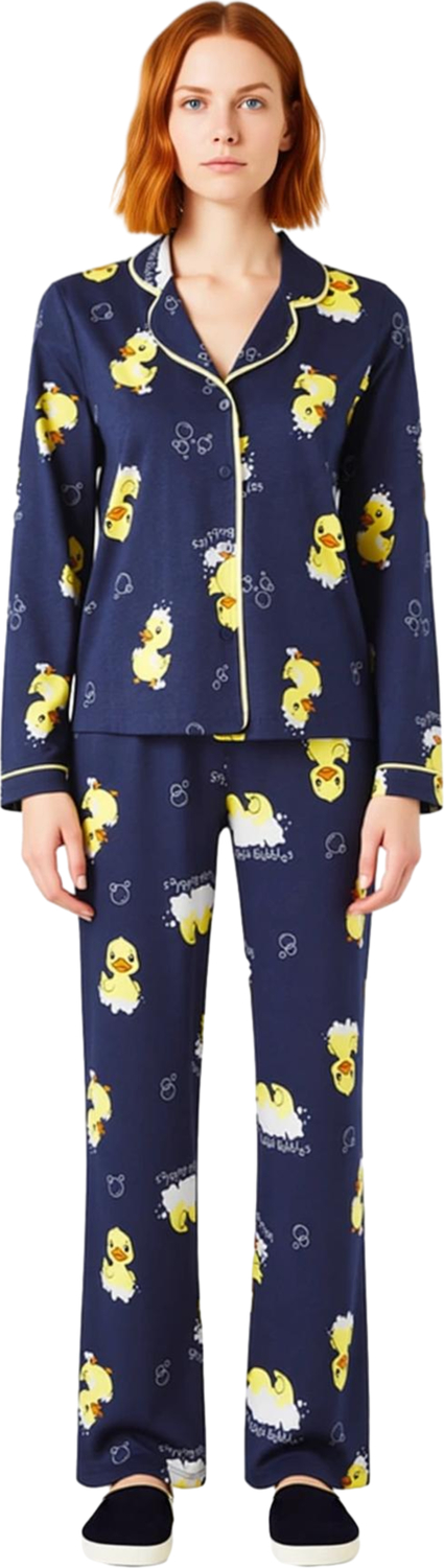 Kadın Ördek Desenli Pamuklu Pijama Takımı Lounge Giyim Fonksiyonel Dayanıklı Kaliteli Spor