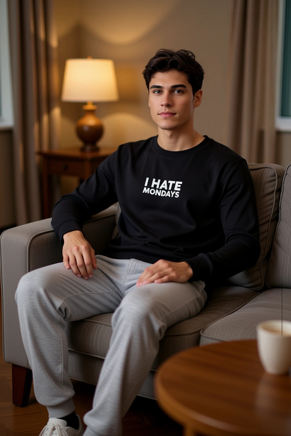 Erkek Slogan Baskılı Regular Fit Uzun Kollu Pijama Takımı Fonksiyonel Dayanıklı Kaliteli Şık