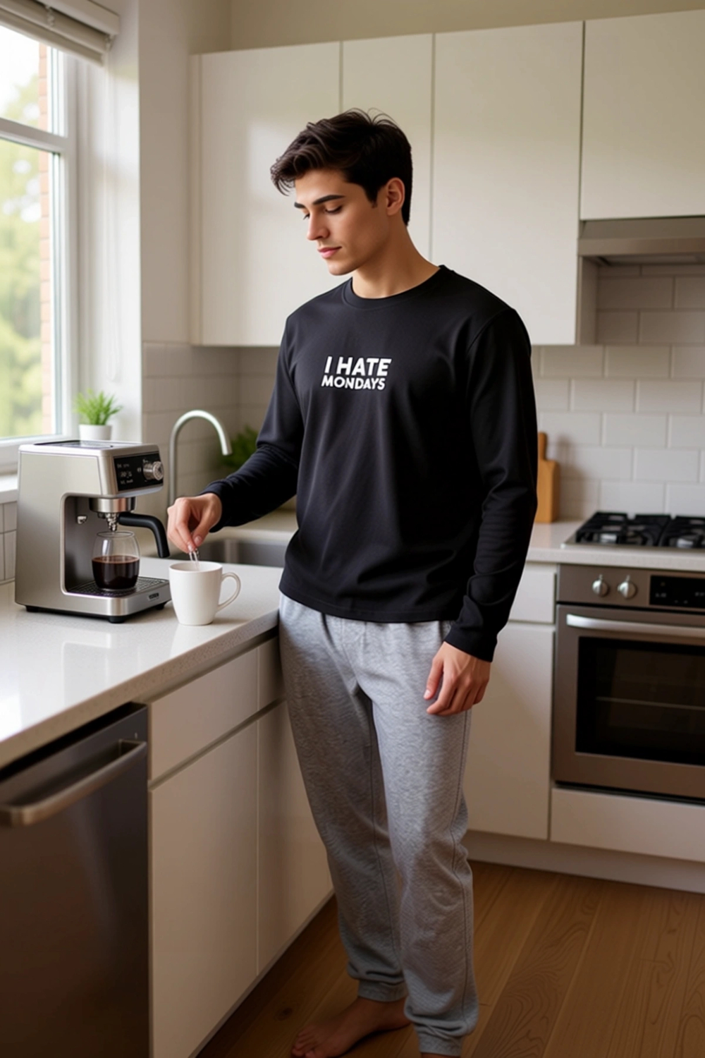 Erkek Slogan Baskılı Regular Fit Uzun Kollu Pijama Takımı Fonksiyonel Dayanıklı Kaliteli Şık