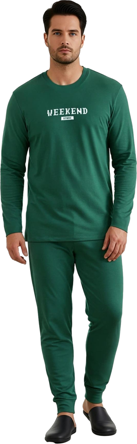 Cool Slogan Baskılı Erkek Uzun Kollu Pijama Takımı Fonksiyonel Dayanıklı Kaliteli Konforlu