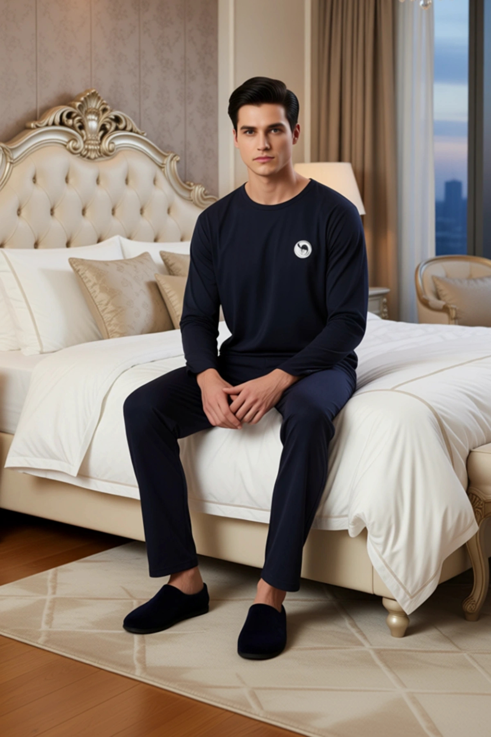 Erkek Regular Fit Uzun Kollu Pijama Takımı Deve Baskılı Fonksiyonel Dayanıklı Kaliteli Şık