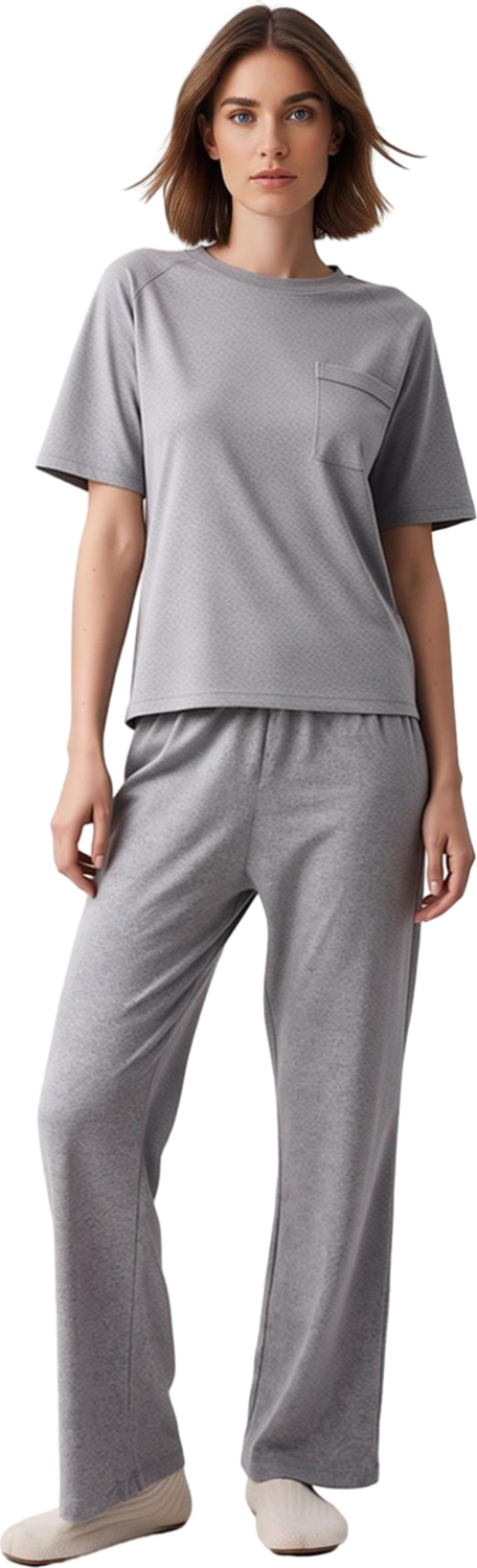 Kadın Bisiklet Yaka Kalp Nakışlı Pijama Takımı Fonksiyonel Dayanıklı Kaliteli Konforlu Şık