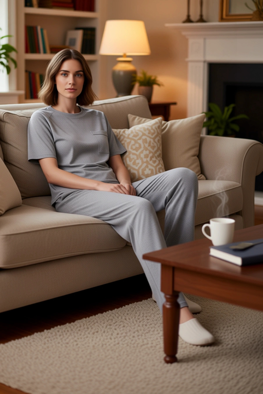 Kadın Bisiklet Yaka Kalp Nakışlı Pijama Takımı Fonksiyonel Dayanıklı Kaliteli Konforlu Şık
