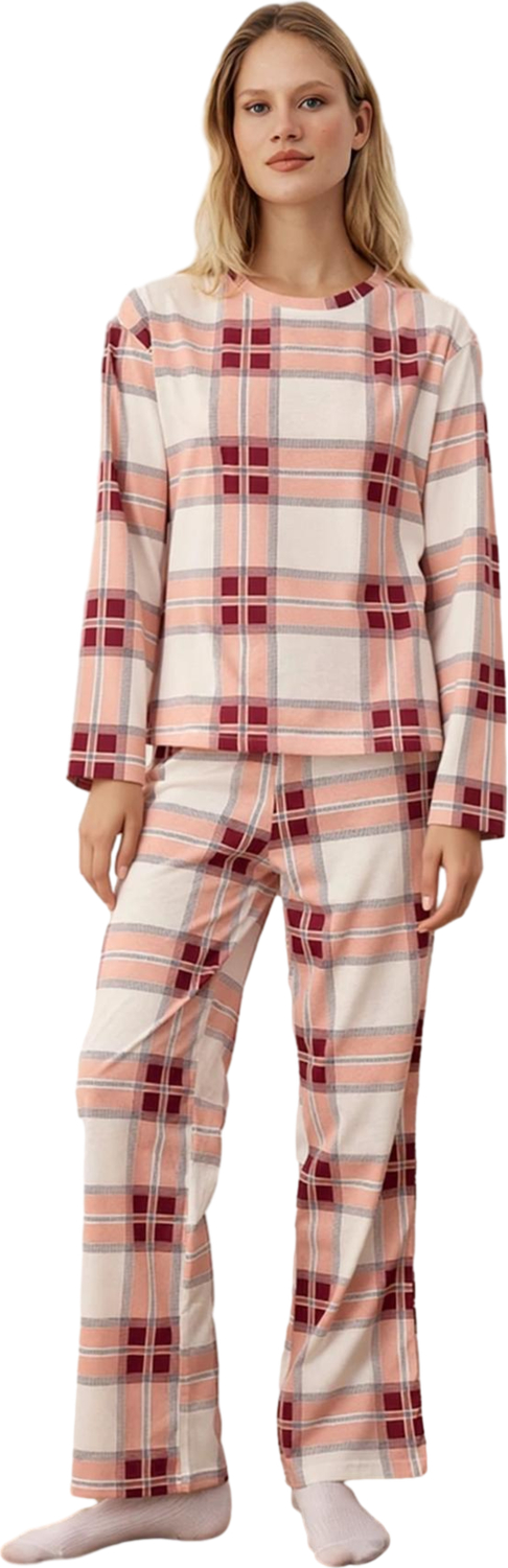 Kadın Ekose Desenli Uzun Kollu Pijama Takımı Fonksiyonel Dayanıklı Kaliteli Konforlu Rahat