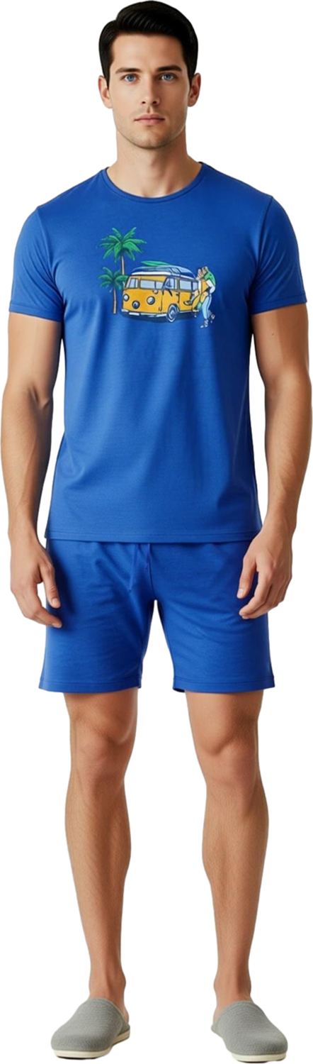 Yazlık Baskılı Bisiklet Yaka Erkek Pijama Takımı Şortlu Fonksiyonel Dayanıklı Kaliteli Şık