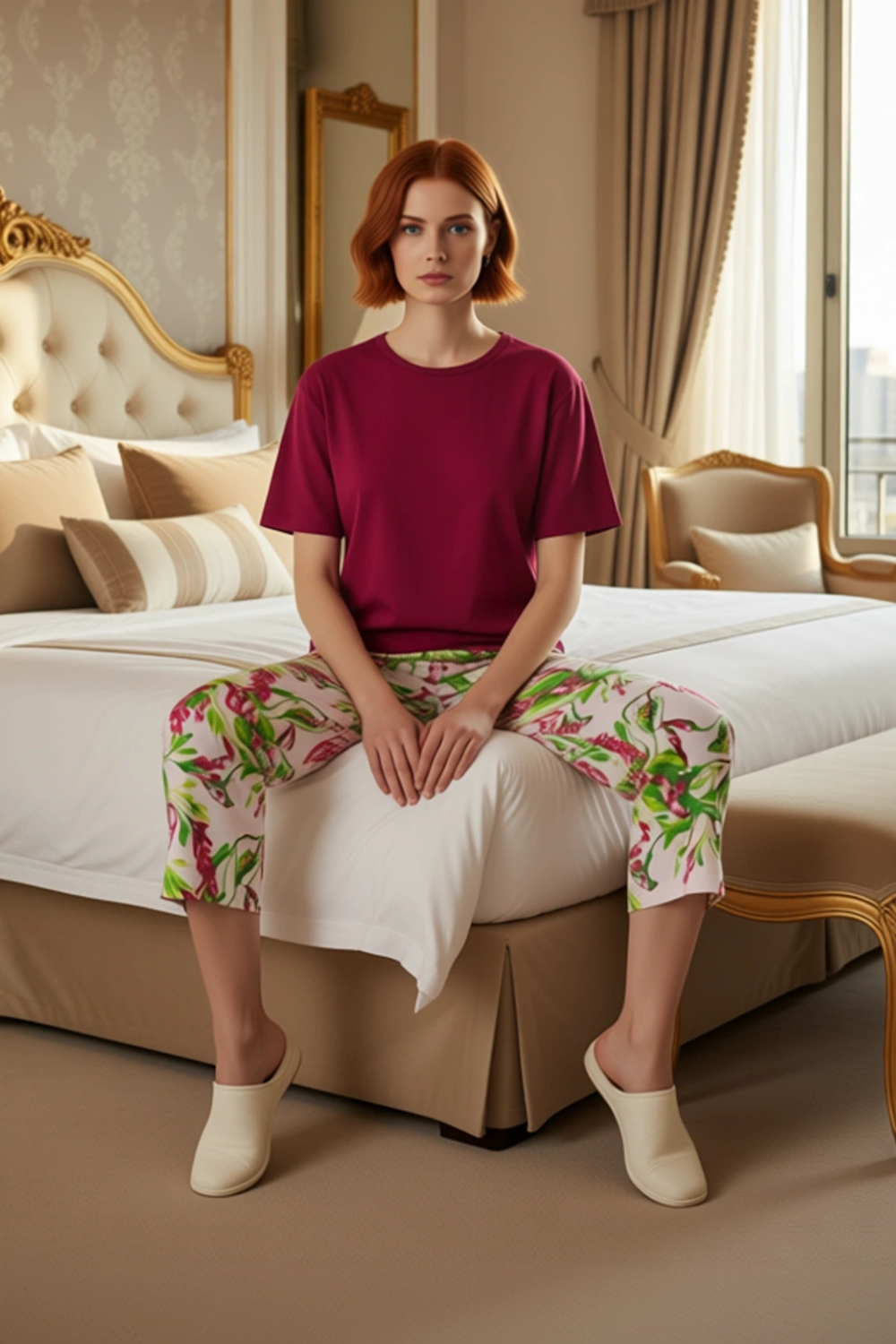 Pamuklu Örme Pijama Takımı Çiçek Desenli Rahat ve Şık Premium Kalite Kullanım