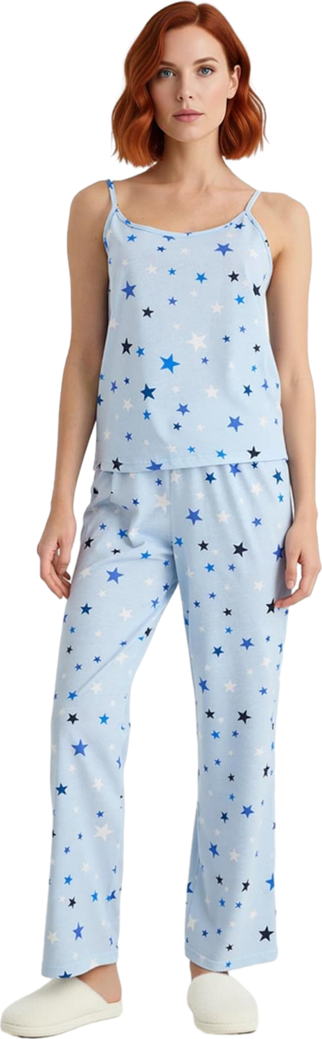 Kadın Yıldızlı İp Askılı Pijama Takımı Fonksiyonel Dayanıklı Kaliteli Konforlu Estetik Şık