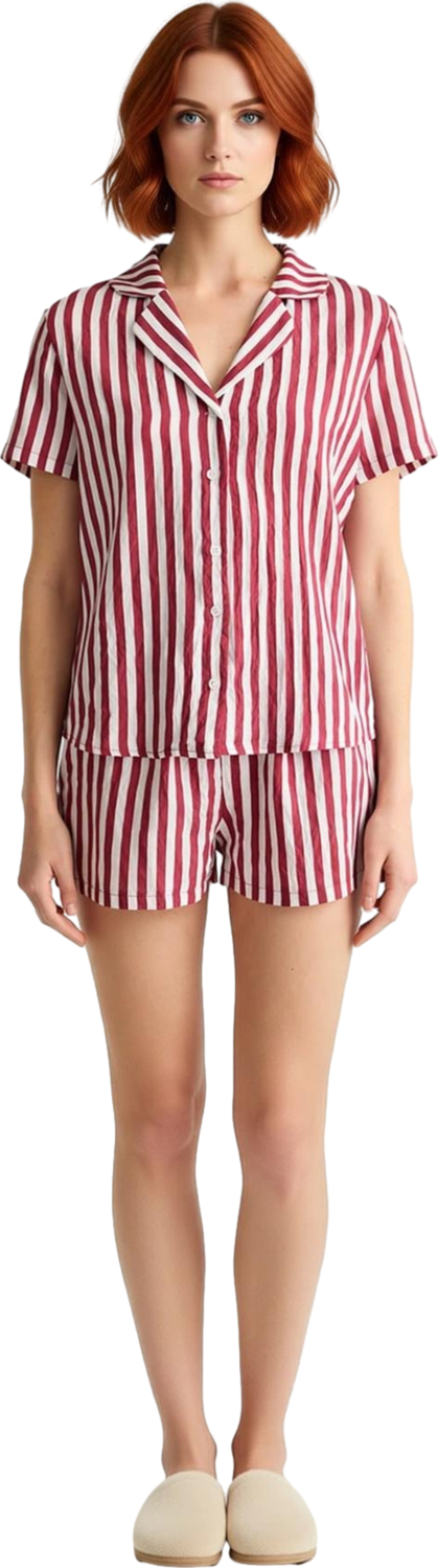 Kadın Çizgili Viskoz Polyester Pijama Takımı Fonksiyonel Dayanıklı Kaliteli Konforlu Rahat