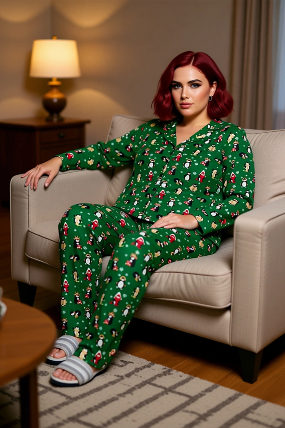 Kadin Yılbaşı Temali Gömlek Yaka Pijama Takımı Fonksiyonel Dayanıklı Kaliteli Konforlu Şık