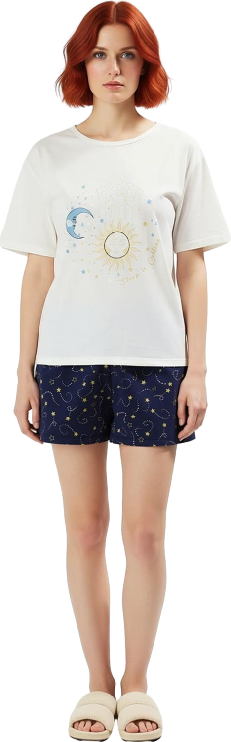 Kadın Yıldız Desenli Bisiklet Yaka Şortlu Pijama Takımı Fonksiyonel Dayanıklı Kaliteli Şık