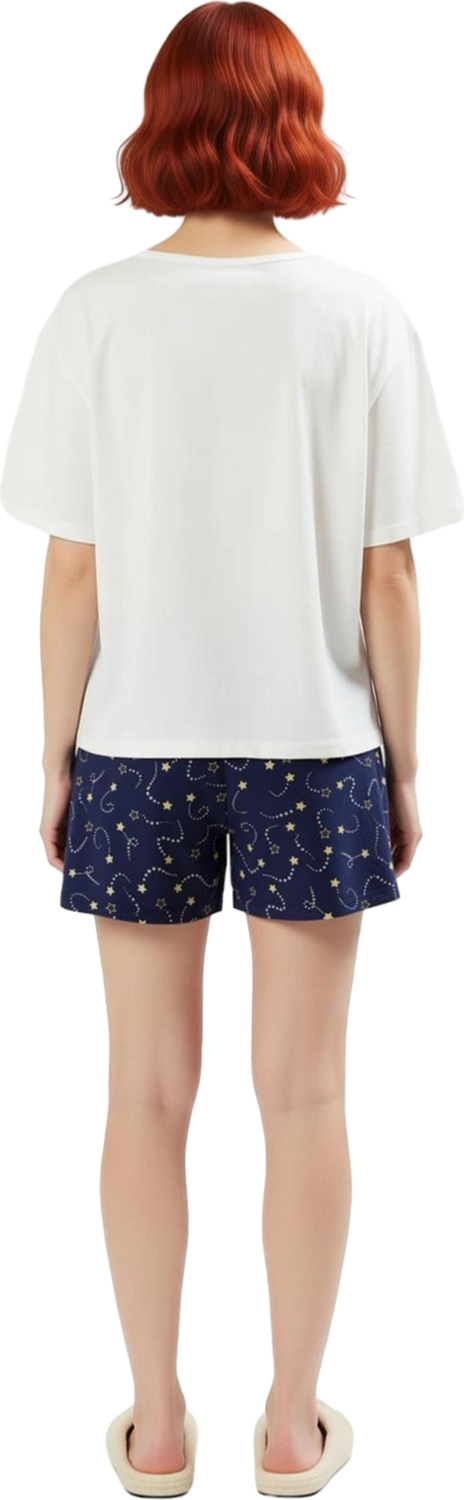 Kadın Yıldız Desenli Bisiklet Yaka Şortlu Pijama Takımı Fonksiyonel Dayanıklı Kaliteli Şık