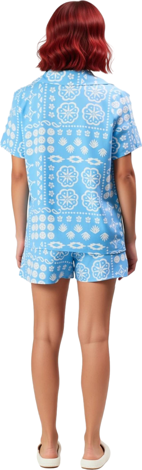 Kadın Etnik Desenli Viskon Pijama Takımı Gömlek ve Şort Fonksiyonel Dayanıklı Kaliteli Şık