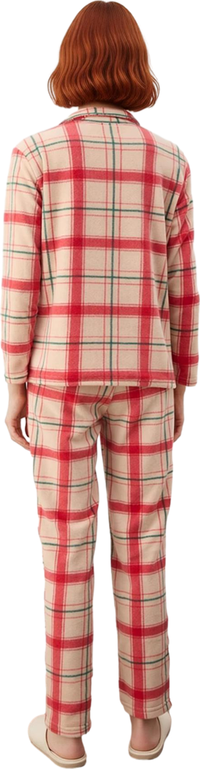 Kadin Polar Pijama Takımı Kirmizi Ekose Nakisli Fonksiyonel Dayanıklı Kaliteli Konforlu Şık