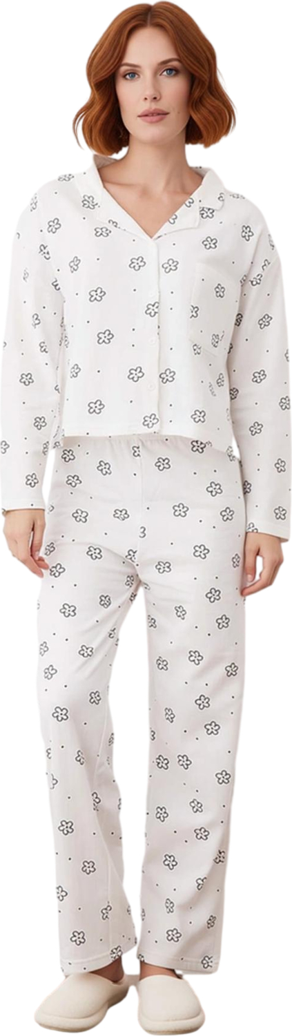 Kadın Çiçek Desenli Uzun Kollu Pijama Takımı Fonksiyonel Dayanıklı Kaliteli Konforlu Rahat