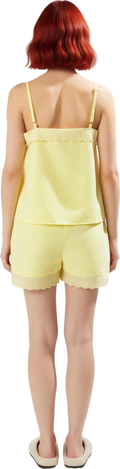 Kadın Pastel Brode Detaylı İnce Askılı Poplin Pijama Şort Takımı Fonksiyonel Dayanıklı Şık