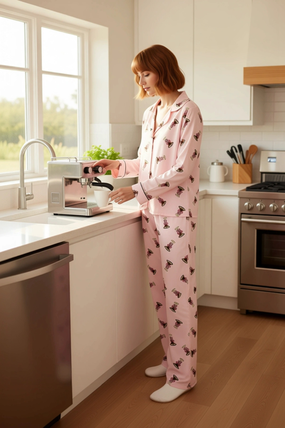 Kadın Baskılı Viskon Gömlek Yaka Pijama Takımı Fonksiyonel Dayanıklı Kaliteli Konforlu Şık