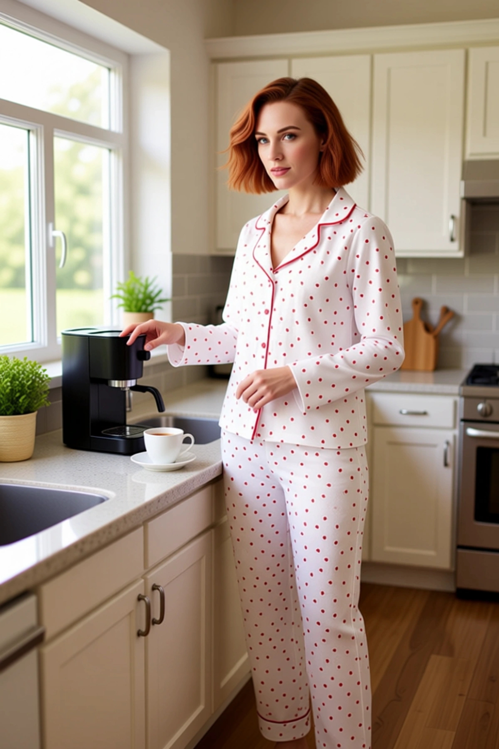 Kadın Müslin Pijama Takımı Kalp Desenli Gömlek Yaka Uzun Kollu Fonksiyonel Dayanıklı Rahat