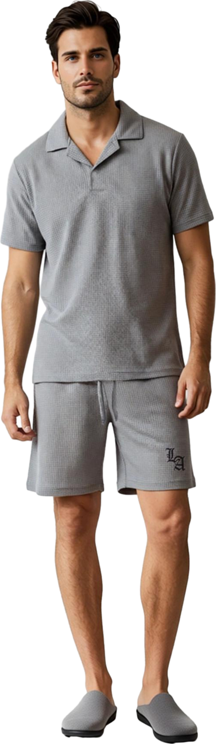 Erkek Waffle Dokulu Polo Yaka Pijama Takımı Fonksiyonel Dayanıklı Kaliteli Konforlu Modern